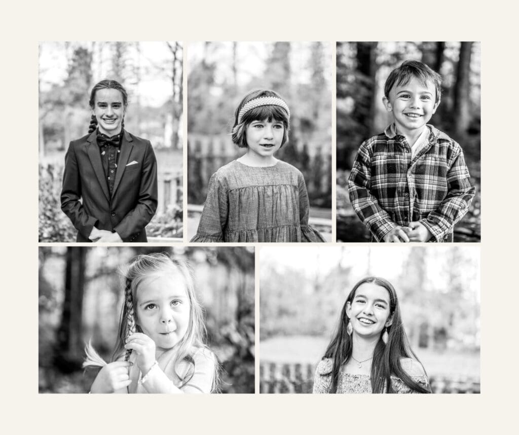 Outdoor school portrait collage of elementary students photographed in natural light at New England schools